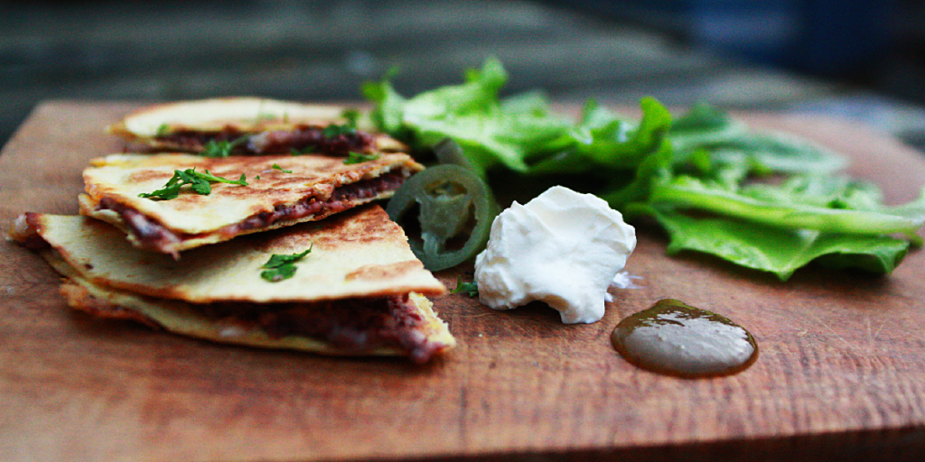 Spicy bean & avocado quesadillas