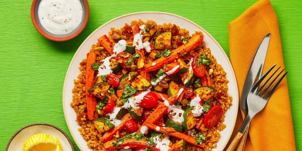 Harissa fish with bulgur salad